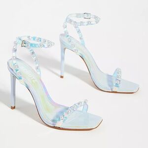 SCHUTZ Iridescent Pearl Embellished Ankle Strap Heels